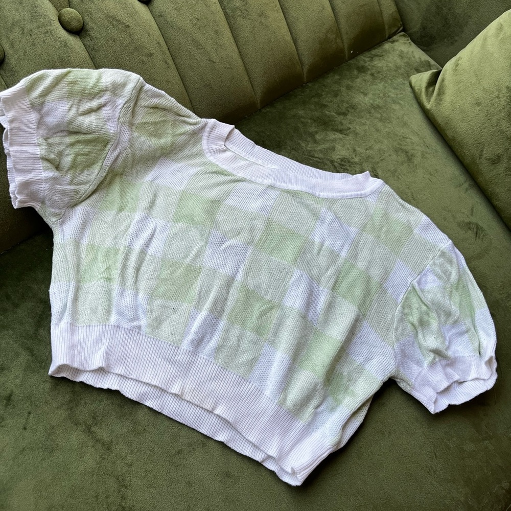 Knit green and white crop top